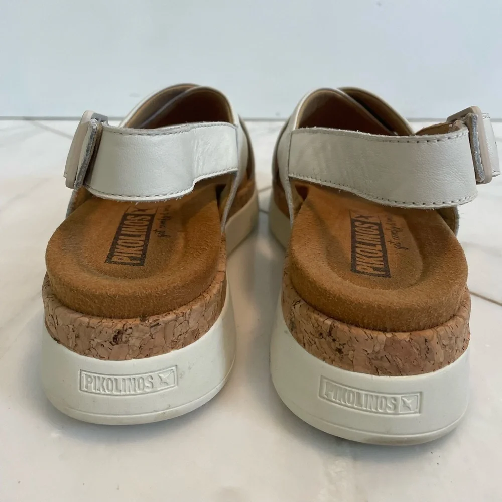 Pikolinos, women’s 5.5-6 euro 36, cream and tan leather platform summer sandals - Picture 4 of 9
